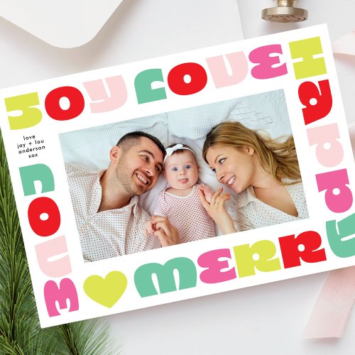 modern bright wishes  christmas one photo holiday card