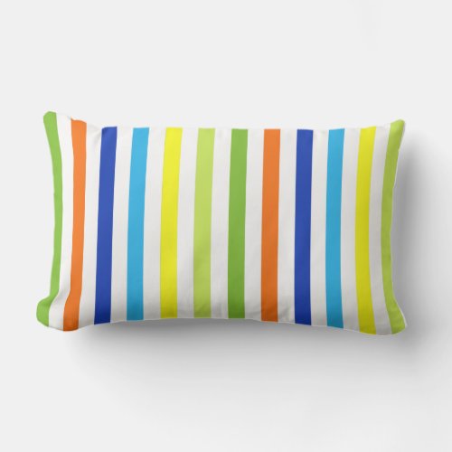 Modern Bright Yellow Blue Green Orange Stripes Lumbar Pillow