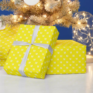 Modern bright yellow custom monogram initial cute wrapping paper