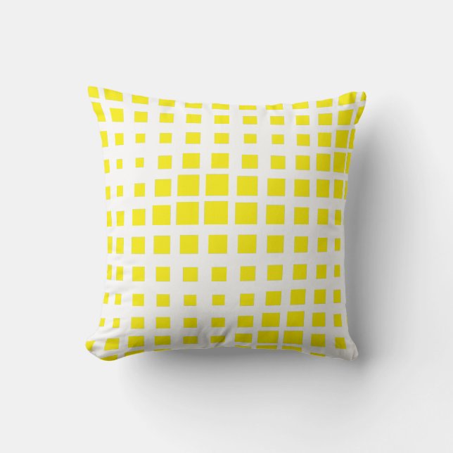 Modern Bright Yellow Geometric Grid Halftone Throw Pillow (Front)