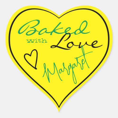Modern Bright Yellow Green Baked with Love Heart Heart Sticker