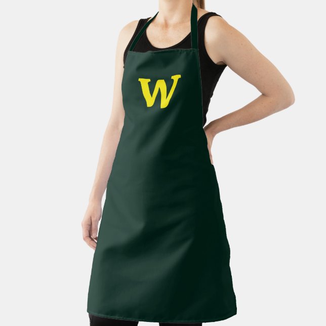 Modern bright yellow initial lettering  apron (Insitu)