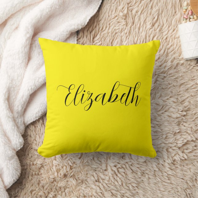 Modern Bright Yellow Replace Own Name Handwritten Throw Pillow (Blanket)
