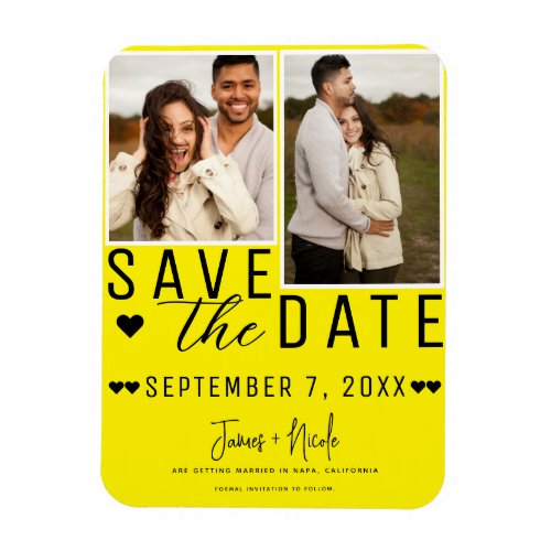 Modern Bright Yellow Save the Date 2 Photo Wedding Magnet