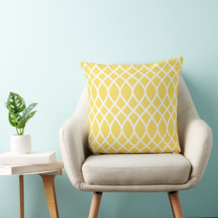 Modern Bright Yellow Trellis Framework Pattern Throw Pillow