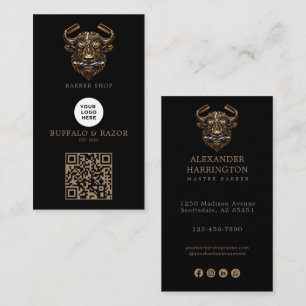 Modern Bronze Buffalo Barber Shop Logo Qr Code Business Card