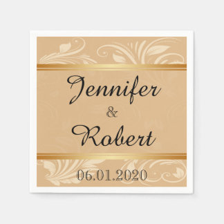 Modern Bronze Floral Wedding Napkins