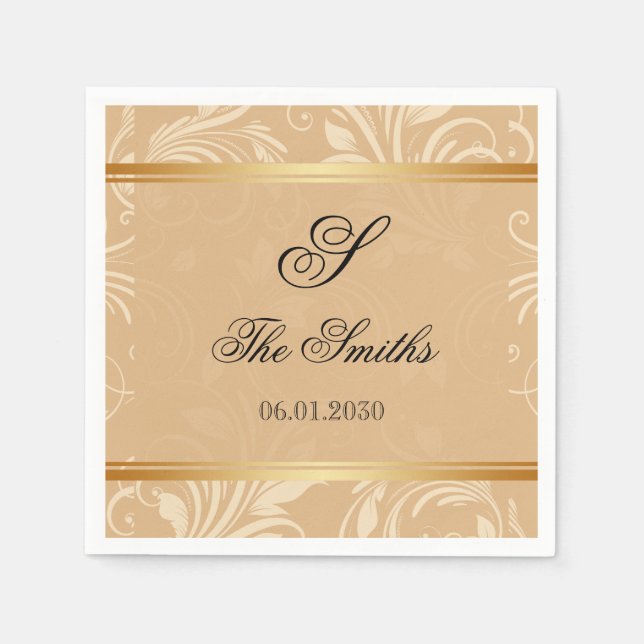 Modern Bronze Floral Wedding Paper Napkins (Front)