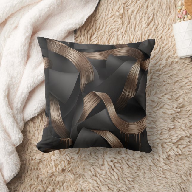 Modern Bronze Flow Luxury Masculine Accent Throw Pillow (Blanket)