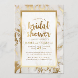Modern Bronze Foil & Marble Bridal Shower Invitation