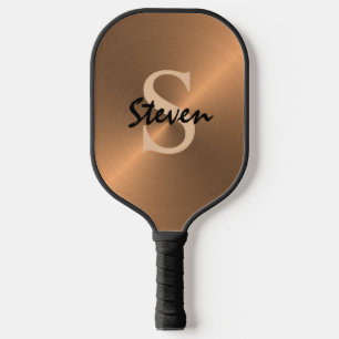 Modern Bronze Gold Metallic Monogram Name Mens Pic Pickleball Paddle