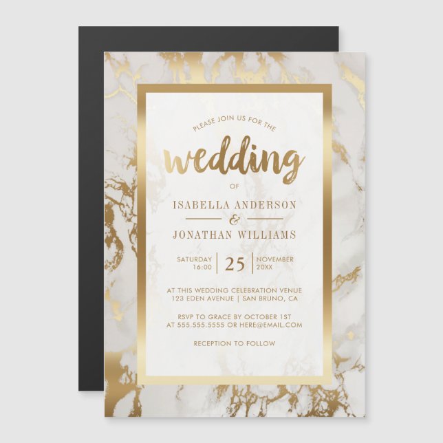 Modern Bronze & Marble Wedding Magnetic Invitation (Front/Back)