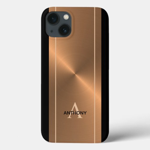 Modern Bronze Metallic Black Personalized Mens iPhone 13 Case