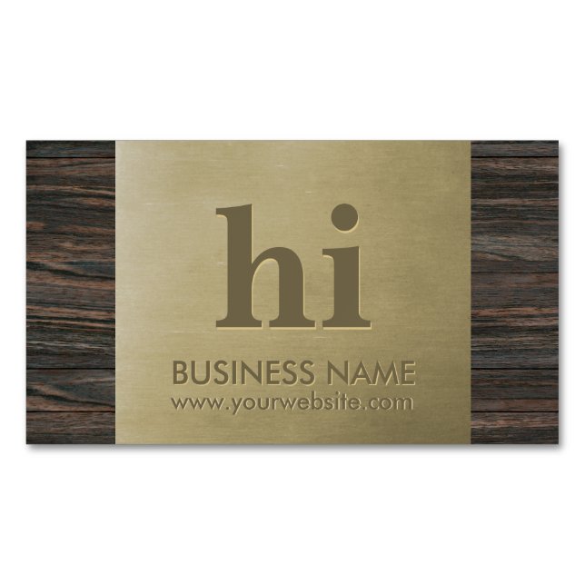 Modern Bronze Monogram Wood Texture Business Card Magnet (Front)