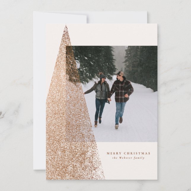 Modern bronze speckle Christmas tree one photo Holiday Card (Front)