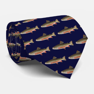 Modern Brook Trout Fish Navy Blue White Fisherman Neck Tie