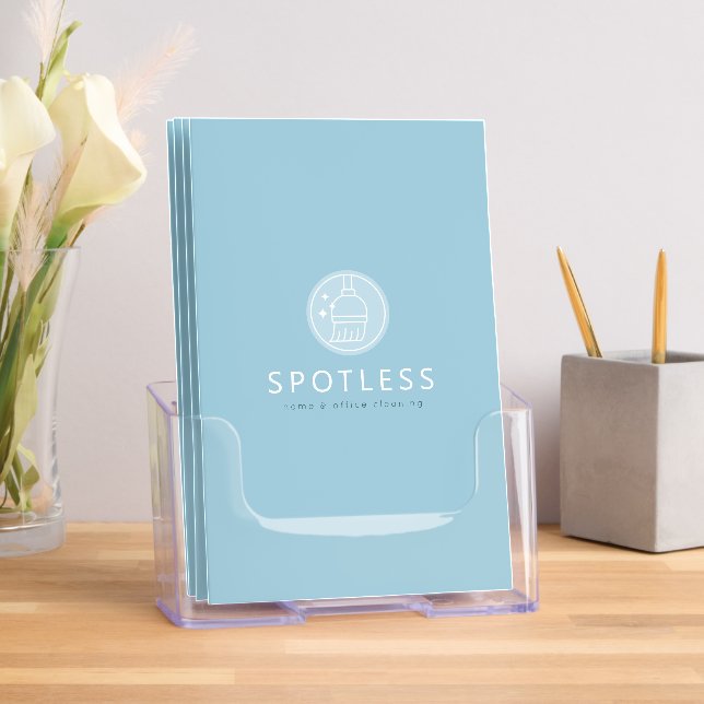 Modern Broom Logo Blue Cleaning Service Brochure (Insitu)
