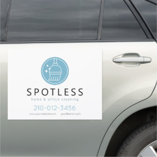 Modern Broom Logo Blue Cleaning Service Car Magnet