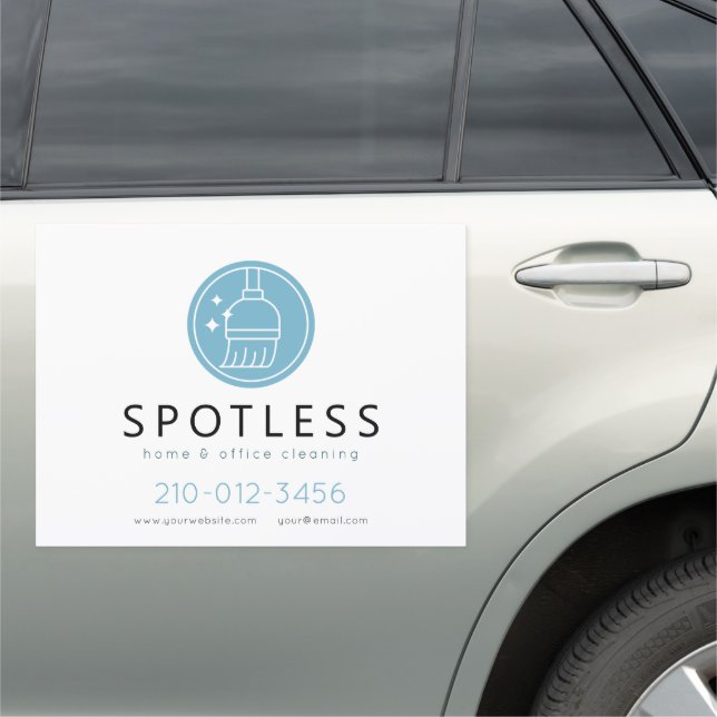 Modern Broom Logo Blue Cleaning Service Car Magnet (In Situ)