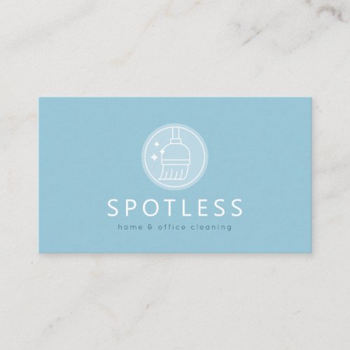 Modern Broom Logo Blue Cleaning Service Maid Business Card