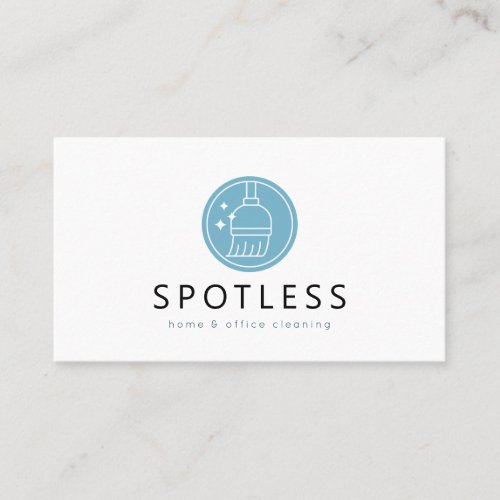 Modern Broom Logo Light Blue Cleaning Service Maid Business Card