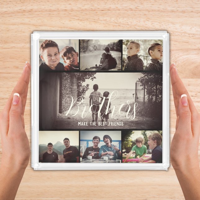 Modern Brother Best Friends Dark Photo Collage Acrylic Tray (Creator Uploaded)