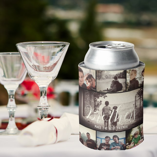 Modern Brother Best Friends Dark Photo Collage Can Cooler (Creator Uploaded)