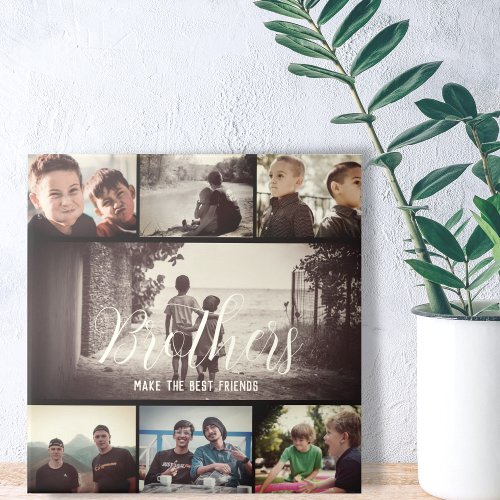 Modern Brother Best Friends Dark Photo Collage Ceramic Tile