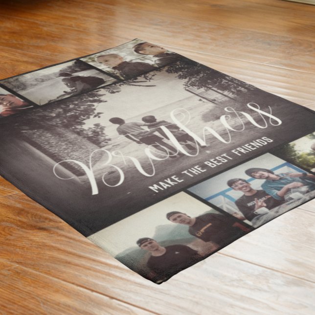 Modern Brother Best Friends Dark Photo Collage Fleece Blanket (Creator Uploaded)