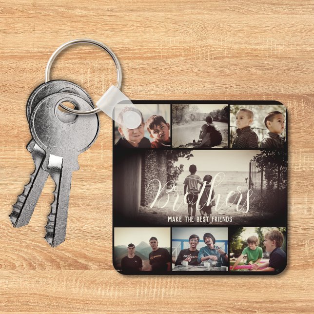 Modern Brother Best Friends Dark Photo Collage Keychain (Creator Uploaded)
