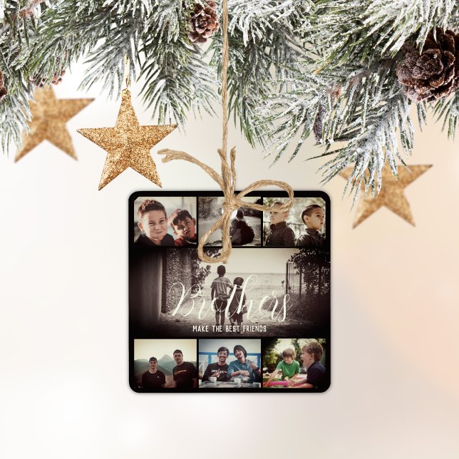 Modern Brother Best Friends Dark Photo Collage  Metal Ornament (Creator Uploaded)