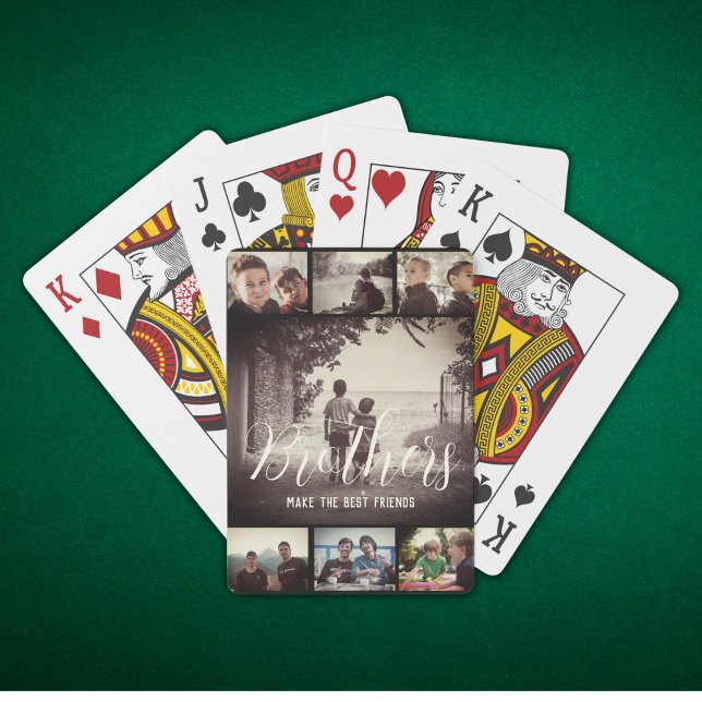 Modern Brother Best Friends Dark Photo Collage Poker Cards (Creator Uploaded)
