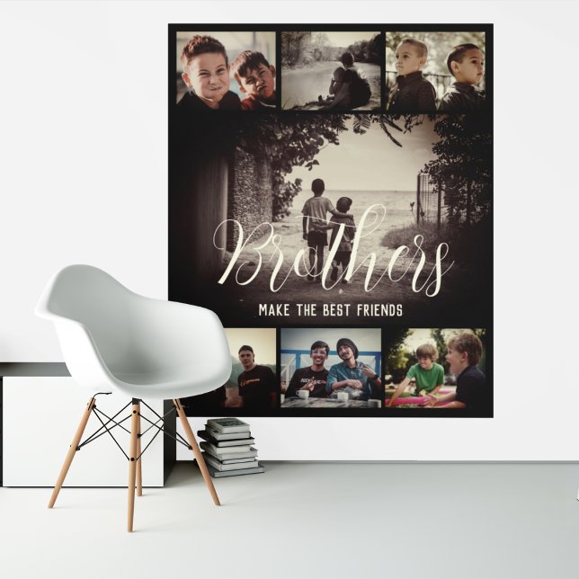 Modern Brother Best Friends Dark Photo Collage Tapestry (Creator Uploaded)