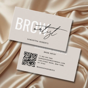 Modern brow artist QR Code beige Business Card