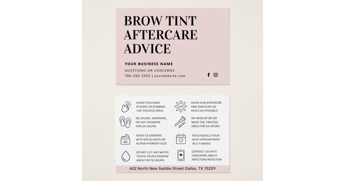 Modern Brow Tint Aftercare Instructions Card Zazzle