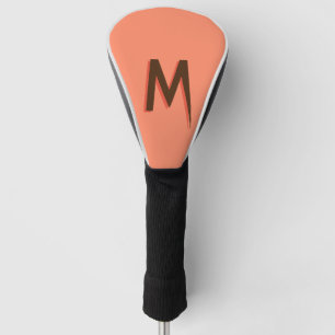 Modern Brown 3D Text Initial Letter Salmon Pink Golf Head Cover