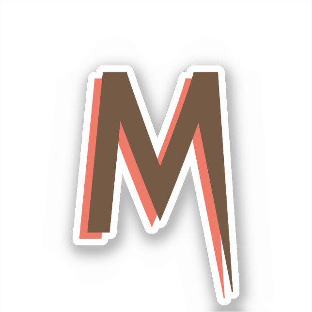 Modern Brown 3D Text Initial Letter | Salmon Pink  Sticker (Front)