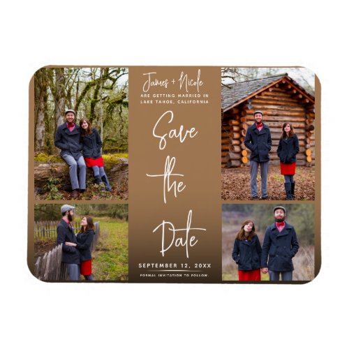Modern Brown 4 Photos Save the Date Wedding  Magnet
