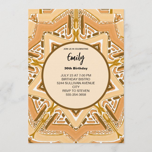 Modern Brown Abstract Geometric Pattern Invitation (Front)