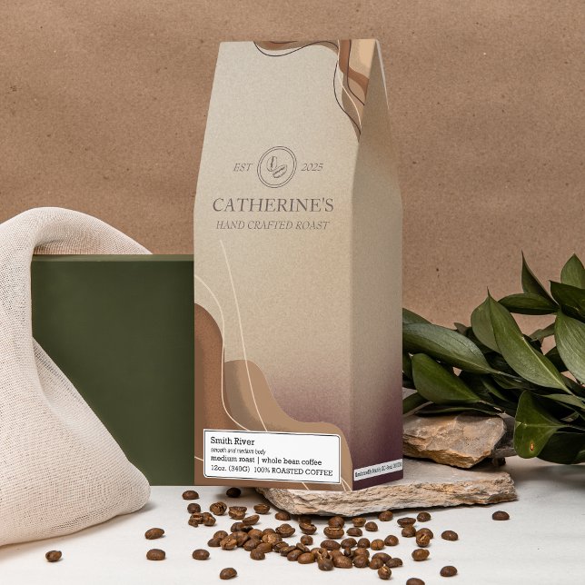 Modern Brown Aesthetic Custom Name Logo  Roasted Coffee (Customize this modern coffee bag with your own personal logo! )