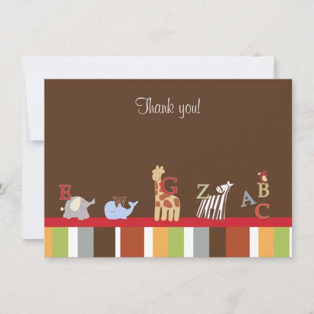Modern Brown Alphabet Soup Flat Thank you Note (Front)