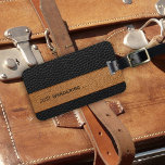 Modern Brown and Black Leather Print Luggage Tag<br><div class="desc">Luggage tag featuring a sturdy design with black and brown leather and tiny rose gold bar images. You can replace or delete the slogan front text and your personal information on the back,  or choose the tag with slot for business card.</div>