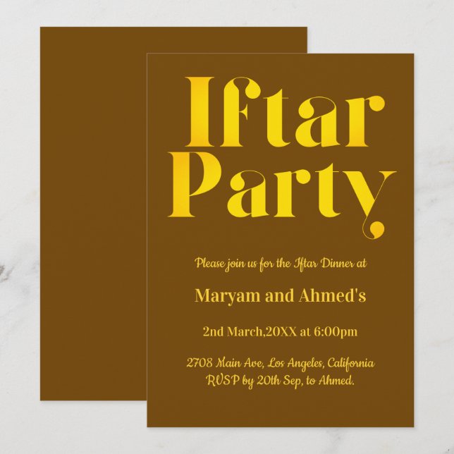 Modern Brown and Gold Iftar Party Invitation (Front/Back)