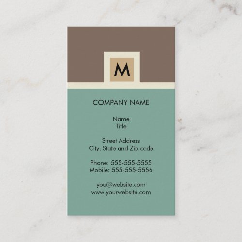 Modern Brown and Green Monogram Business Card