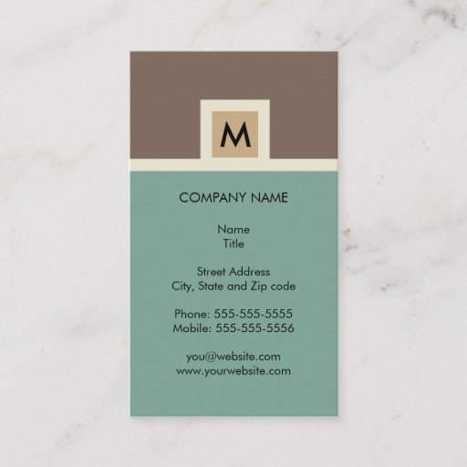 Customizable Modern Brown and Green Monogram Business Card