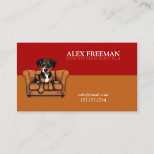 Modern Brown and Red Sofa Puppy Dog Sitting Business Card