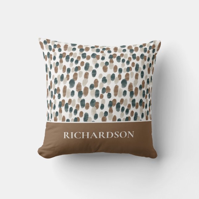 Modern Brown and White Abstract Pattern Name Throw Pillow (Front)