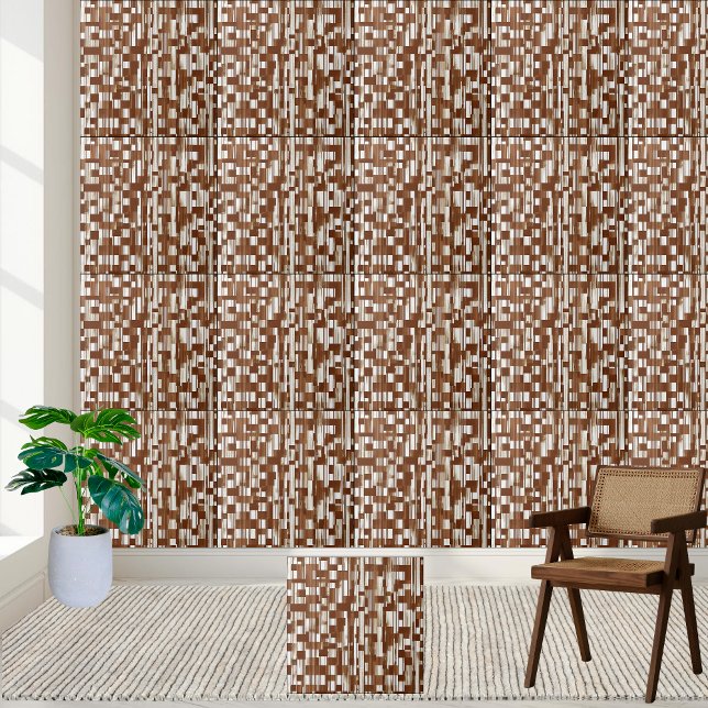 Modern Brown and White Geometric Checkered Tile  (Modern Brown and White Geometric Checkered Tile)