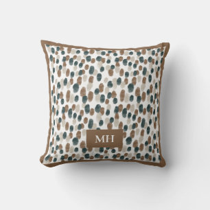 Modern Brown and White Pattern Initials Monogram Throw Pillow