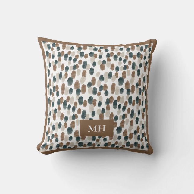 Modern Brown and White Pattern Initials Monogram Throw Pillow (Front)